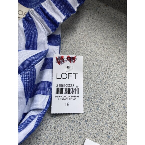 Loft Striped Linen Blend Belted Halter Maxi Dress Women 16 Blue White Nautical - Picture 8 of 12